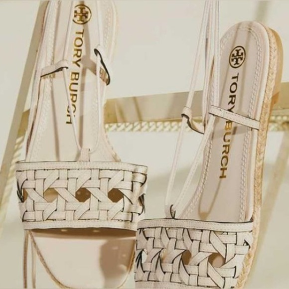 NWT Tory Burch Basket-Weave Espadrille Lave Tie Up Sandals - Picture 5 of 11